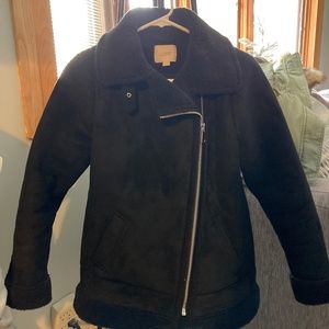 LOFT Black Faux Suede Aviator Jacket